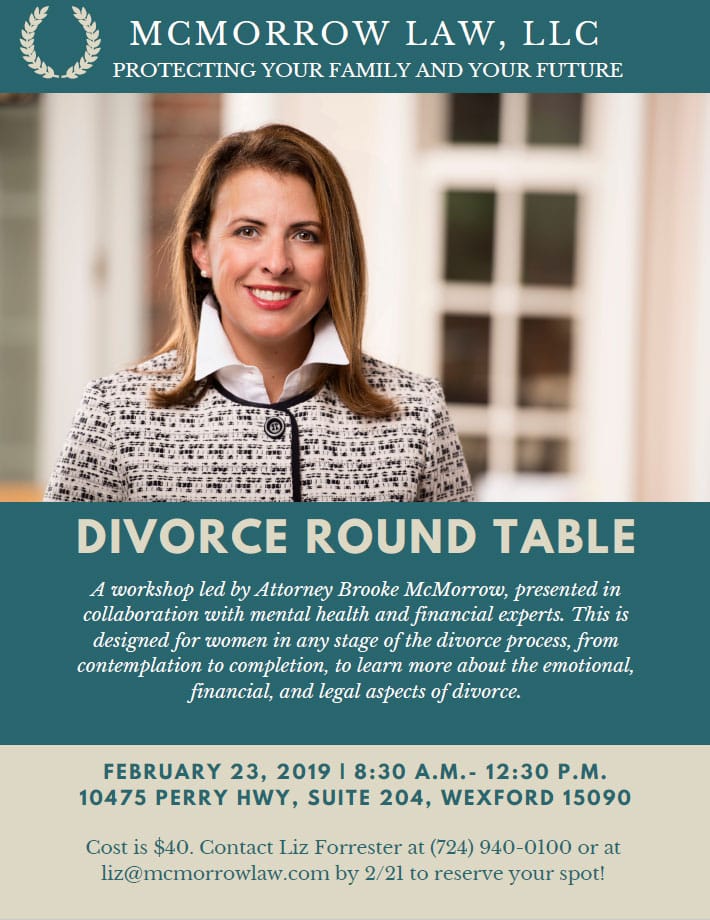 Brochure for Divorce Round Table workshop led by Attorney Brooke McMarrow 